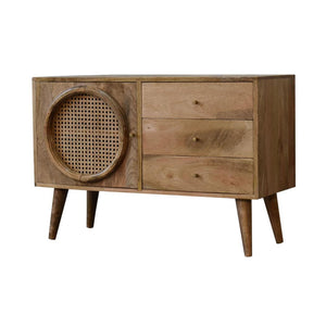 Larissa Rattan Sideboard | Solid Mango Wood | Oak Finish | 3 Drawers