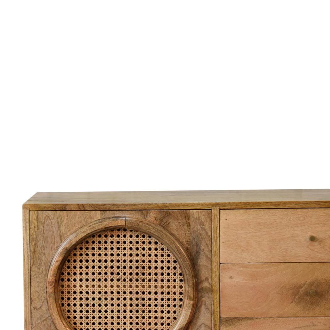 Larissa Rattan Sideboard | Solid Mango Wood | Oak Finish | 3 Drawers