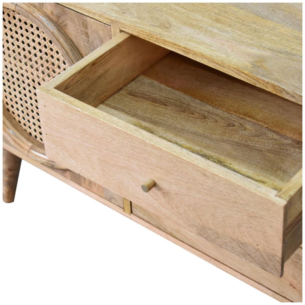Larissa Rattan Sideboard | Solid Mango Wood | Oak Finish | 3 Drawers