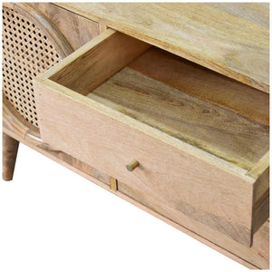 Larissa Rattan Sideboard | Solid Mango Wood | Oak Finish | 3 Drawers