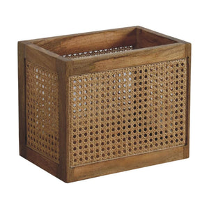 Larissa Rattan Storage Basket | Solid Mango Wood | Oak Finish | Woven Storage Box