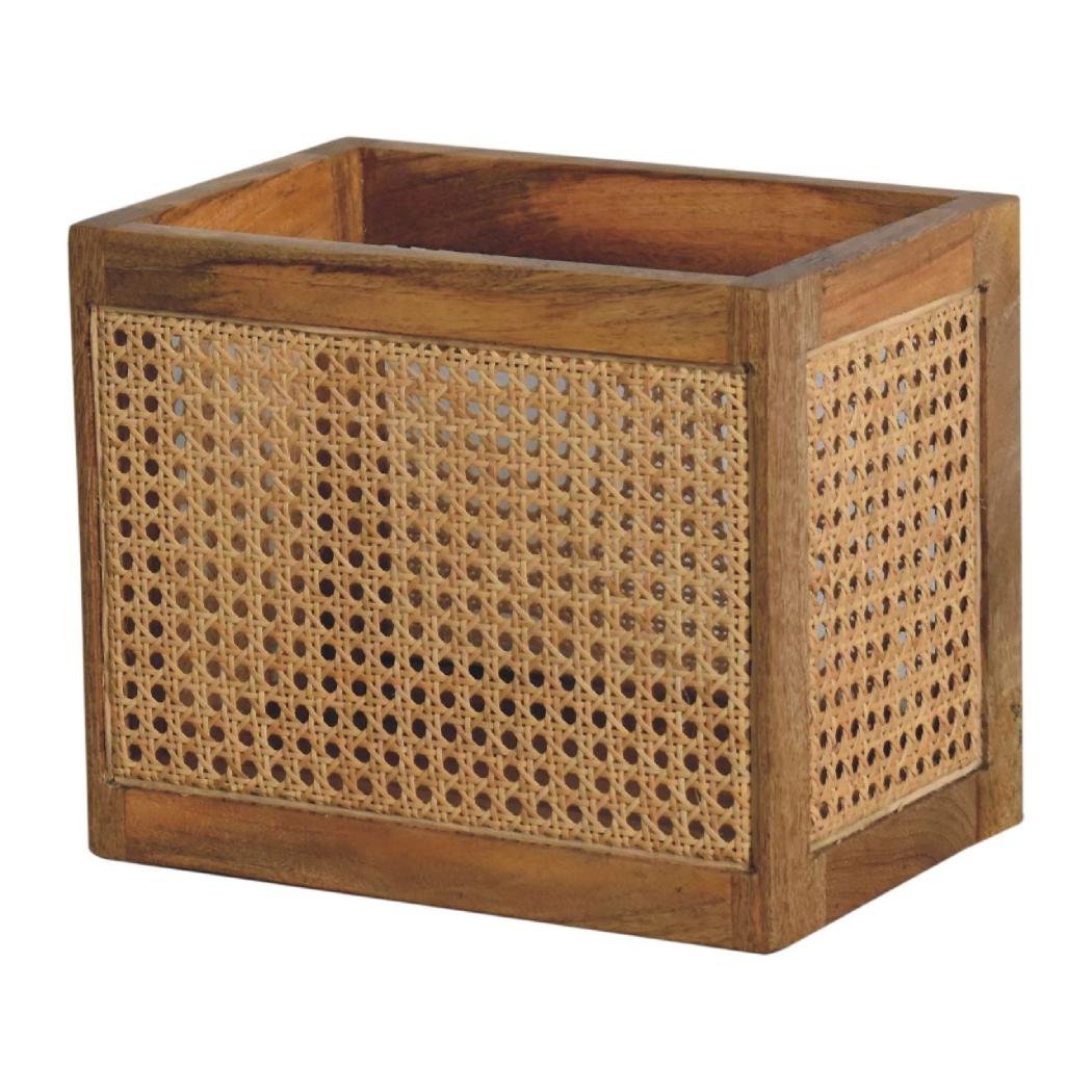 Larissa Rattan Storage Basket | Solid Mango Wood | Oak Finish | Woven Storage Box
