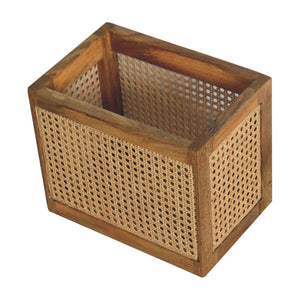 Larissa Rattan Storage Basket | Solid Mango Wood | Oak Finish | Woven Storage Box