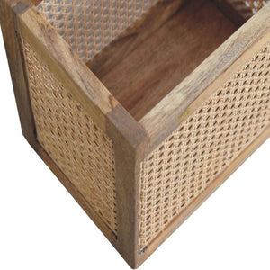 Larissa Rattan Storage Basket | Solid Mango Wood | Oak Finish | Woven Storage Box