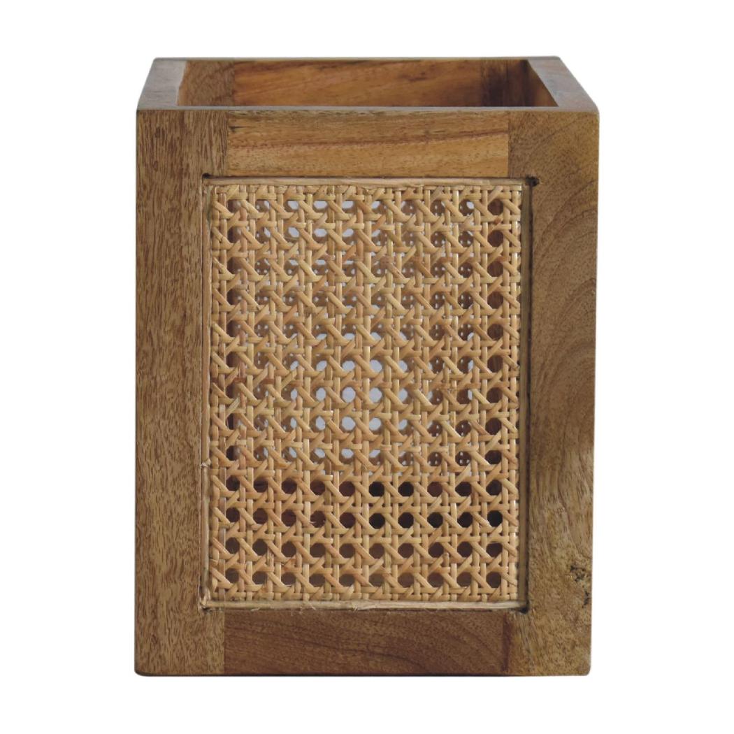 Larissa Rattan Storage Basket | Solid Mango Wood | Oak Finish | Woven Storage Box