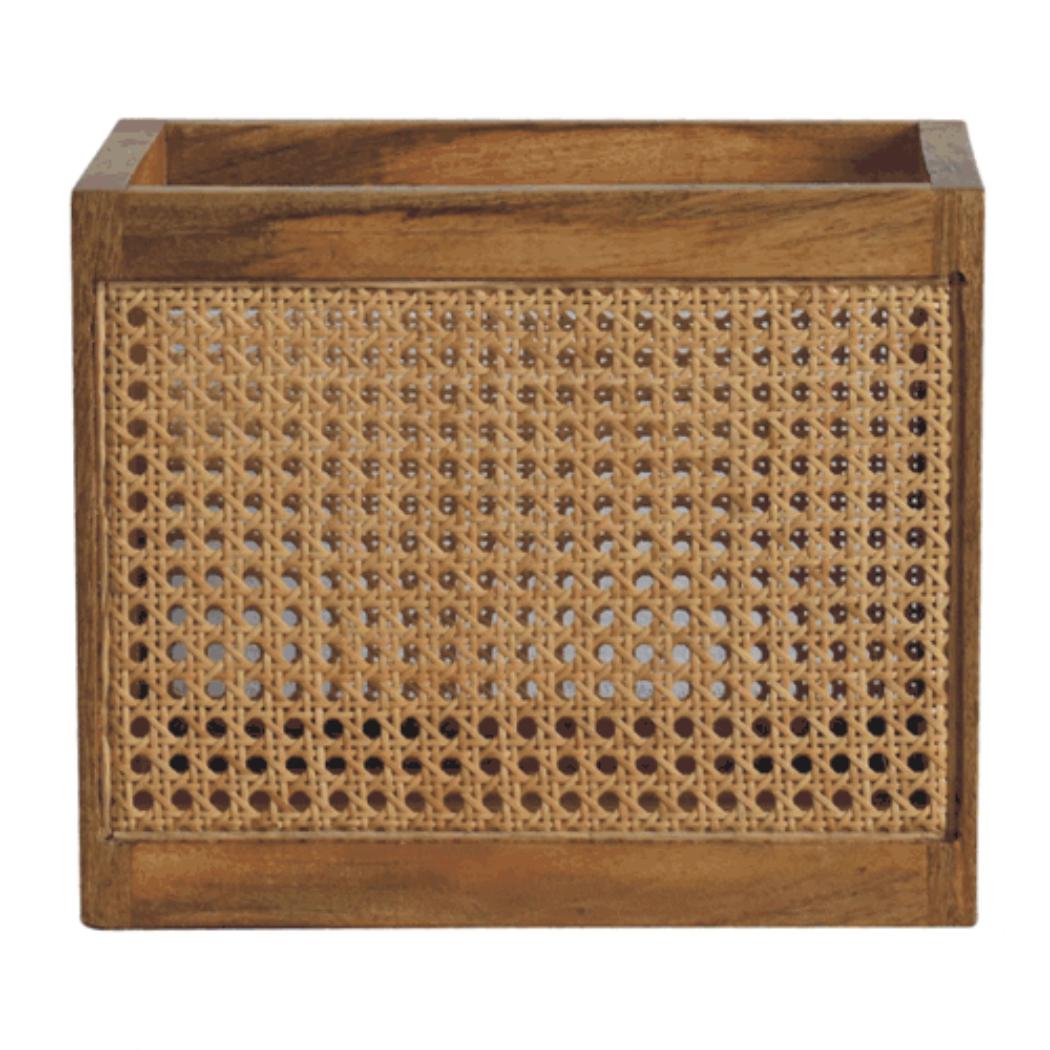 Larissa Rattan Storage Basket | Solid Mango Wood | Oak Finish | Woven Storage Box