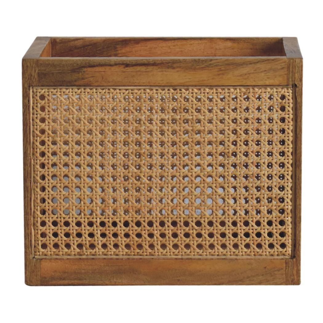 Larissa Rattan Storage Basket | Solid Mango Wood | Oak Finish | Woven Storage Box