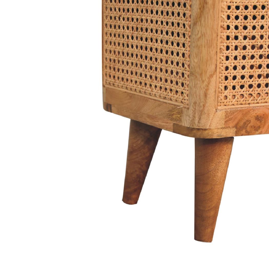 Larissa Rattan Storage Stool | Solid Mango Wood | Oak Finish | Lift-Up Lid Storage Seat