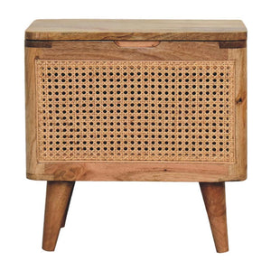 Larissa Rattan Storage Stool | Solid Mango Wood | Oak Finish | Lift-Up Lid Storage Seat