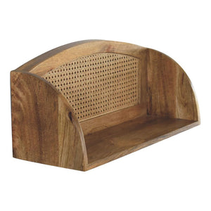 Larissa Rattan Wall-Mounted Shelf | Solid Mango Wood | Oak Finish | Open Display Shelf
