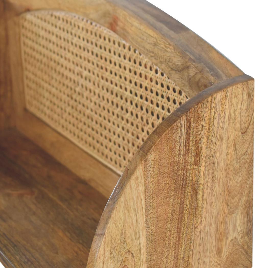 Larissa Rattan Wall-Mounted Shelf | Solid Mango Wood | Oak Finish | Open Display Shelf