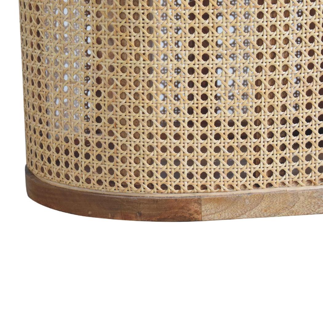 Larissa Round Rattan Storage Stool | Solid Mango Wood | Oak Finish | Lift-Up Lid Seat