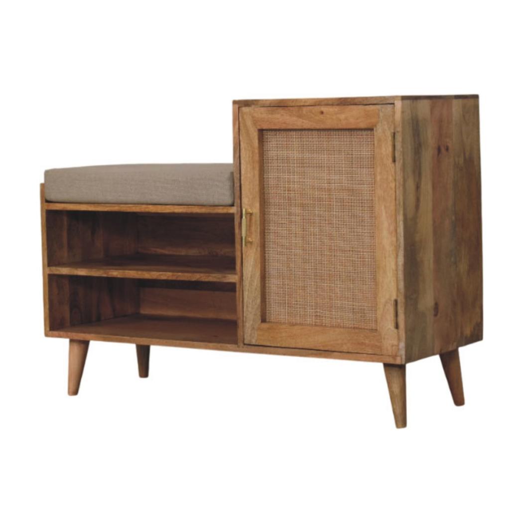 Larissa Storage Bench | Solid Mango Wood | Oak-ish Finish | 2 Open Slots