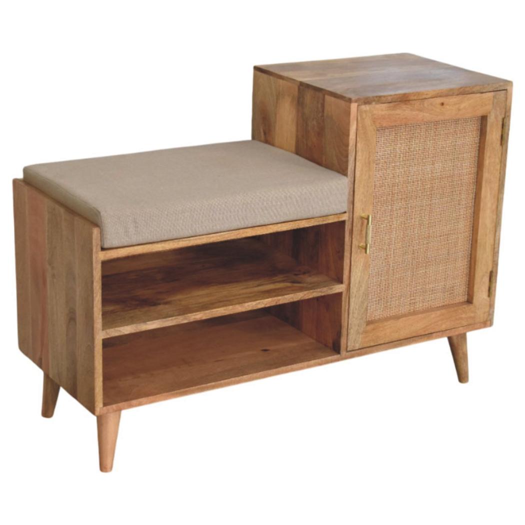 Larissa Storage Bench | Solid Mango Wood | Oak-ish Finish | 2 Open Slots