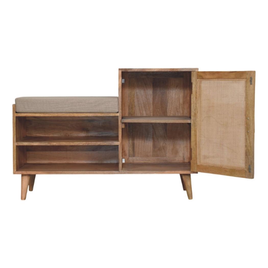 Larissa Storage Bench | Solid Mango Wood | Oak-ish Finish | 2 Open Slots