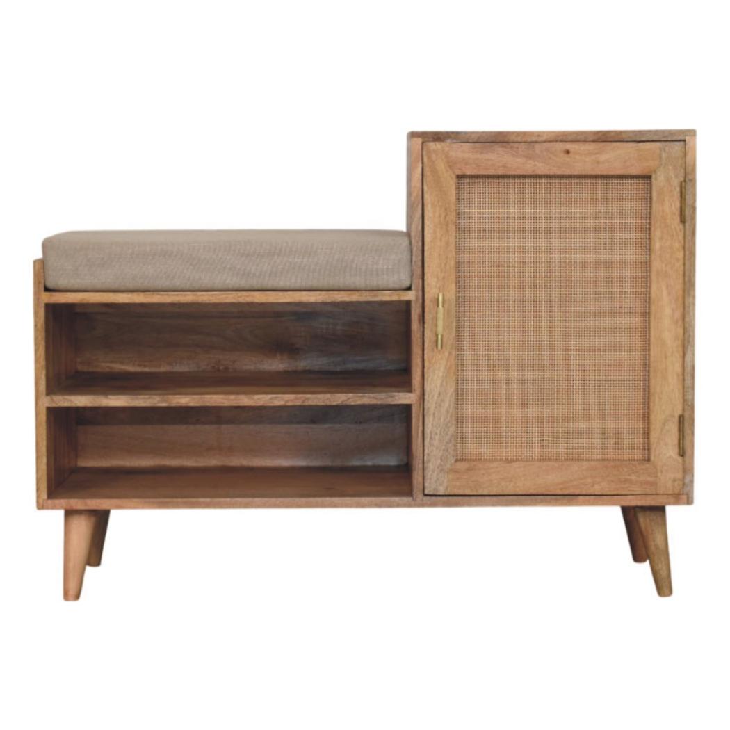 Larissa Storage Bench | Solid Mango Wood | Oak-ish Finish | 2 Open Slots