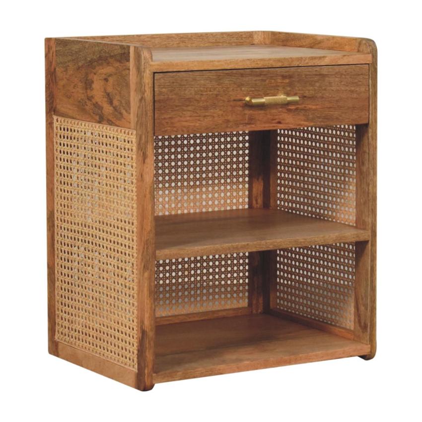 Larissa T-Bar Open Bedside Table | Solid Mango Wood | Open Shelf