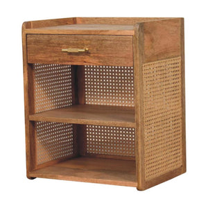 Larissa T-Bar Open Bedside Table | Solid Mango Wood | Open Shelf