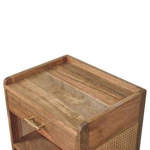 Larissa T-Bar Open Bedside Table | Solid Mango Wood | Open Shelf
