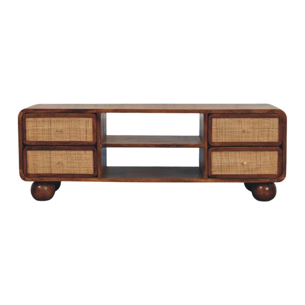 Larissa TV Unit | Solid Mango Wood | Chestnut Finish | 4 Drawers