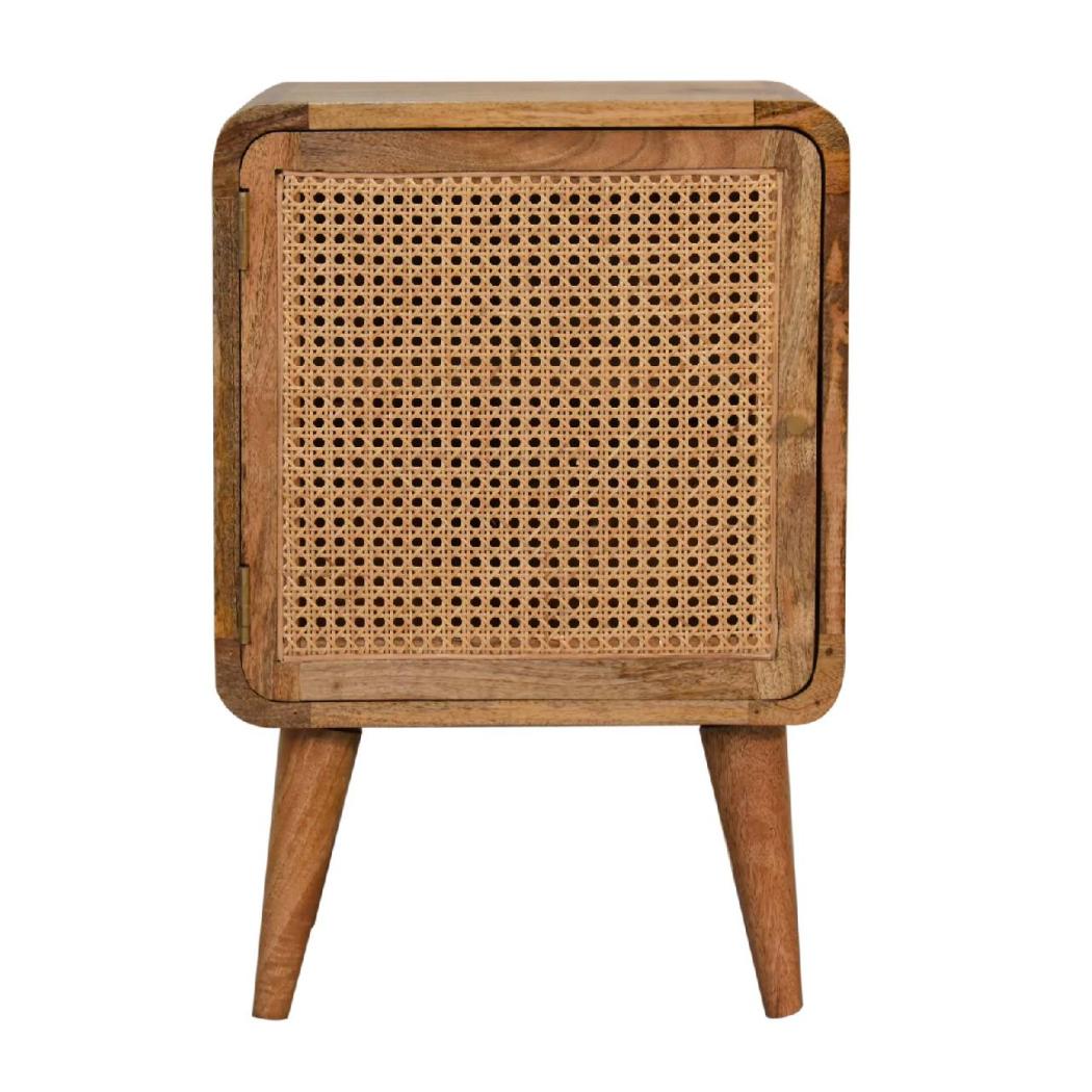 Larissa Woven Door Bedside | Solid Mango Wood & Woven Detail | Natural Wood Finish | Hand-Woven Detail