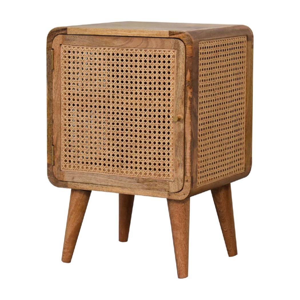 Larissa Woven Door Bedside | Solid Mango Wood & Woven Detail | Natural Wood Finish | Hand-Woven Detail