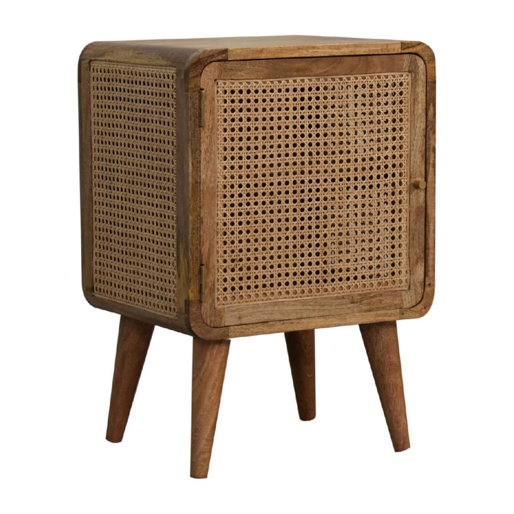 Larissa Woven Door Bedside | Solid Mango Wood & Woven Detail | Natural Wood Finish | Hand-Woven Detail
