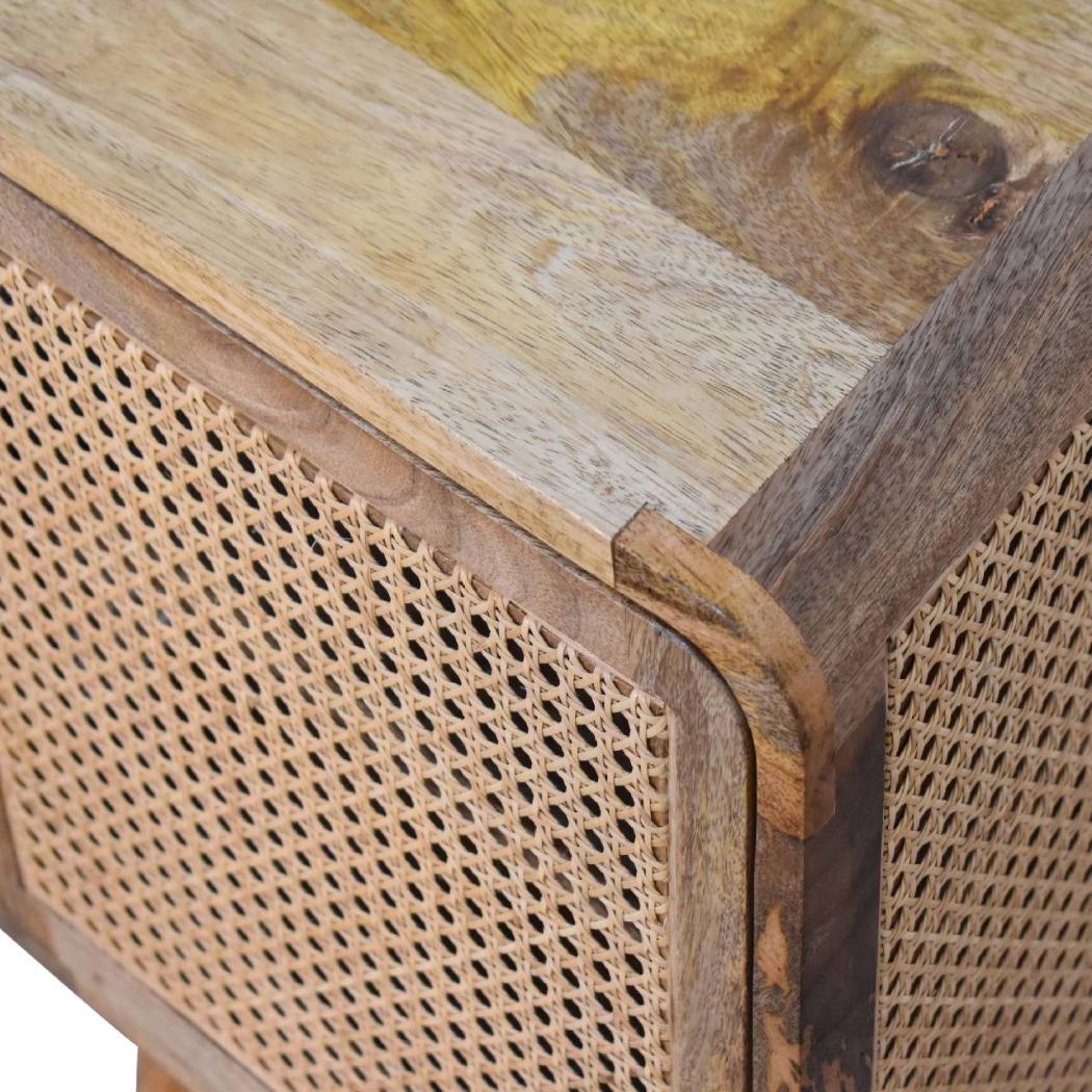 Larissa Woven Door Bedside | Solid Mango Wood & Woven Detail | Natural Wood Finish | Hand-Woven Detail