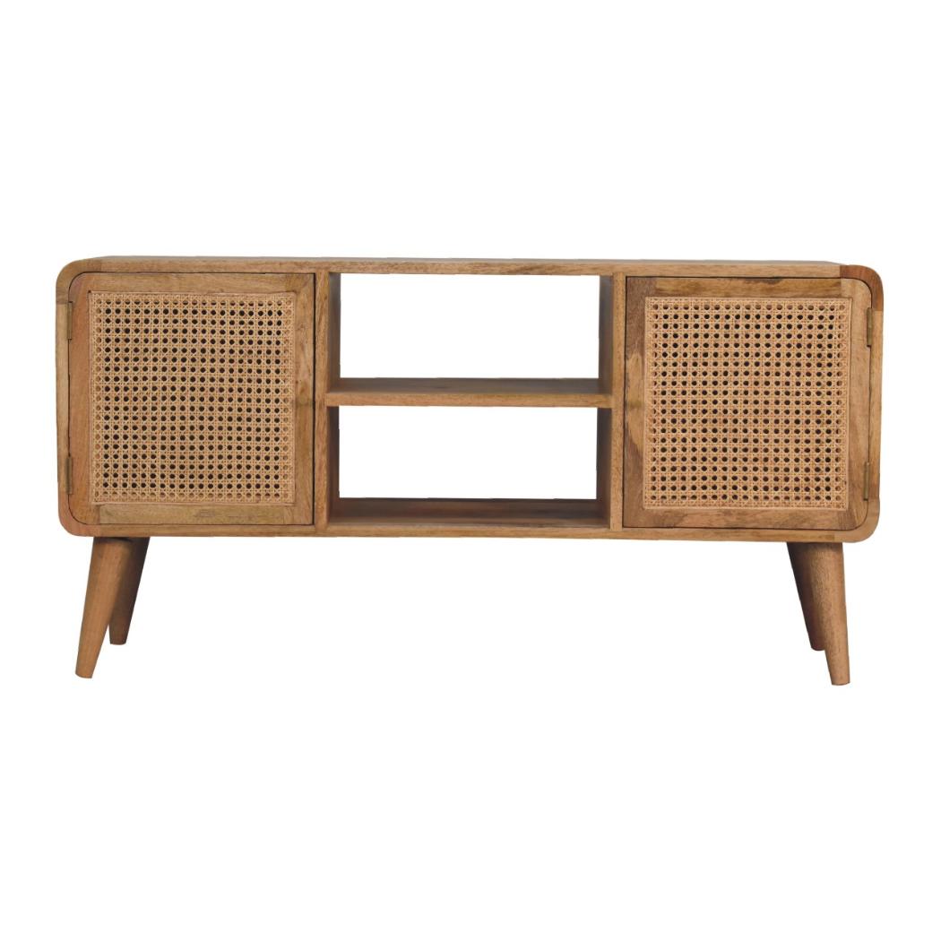 Larissa Woven Media Unit | Solid Mango Wood & Woven Detail | Natural Wood Finish | Hand-Woven Detail