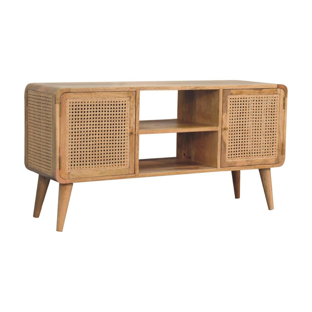 Larissa Woven Media Unit | Solid Mango Wood & Woven Detail | Natural Wood Finish | Hand-Woven Detail