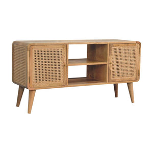 Larissa Woven Media Unit | Solid Mango Wood & Woven Detail | Natural Wood Finish | Hand-Woven Detail