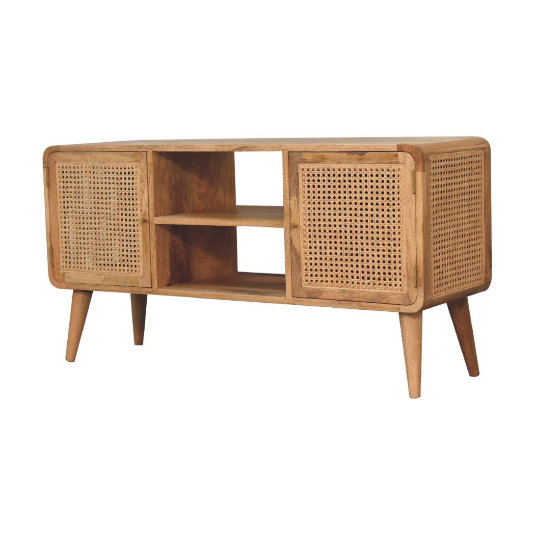 Larissa Woven Media Unit | Solid Mango Wood & Woven Detail | Natural Wood Finish | Hand-Woven Detail