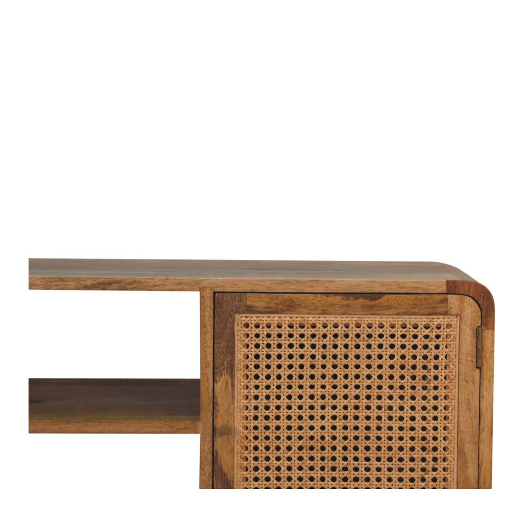 Larissa Woven Media Unit | Solid Mango Wood & Woven Detail | Natural Wood Finish | Hand-Woven Detail