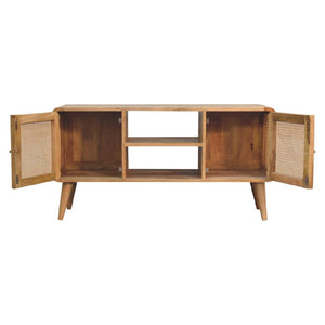Larissa Woven Media Unit | Solid Mango Wood & Woven Detail | Natural Wood Finish | Hand-Woven Detail