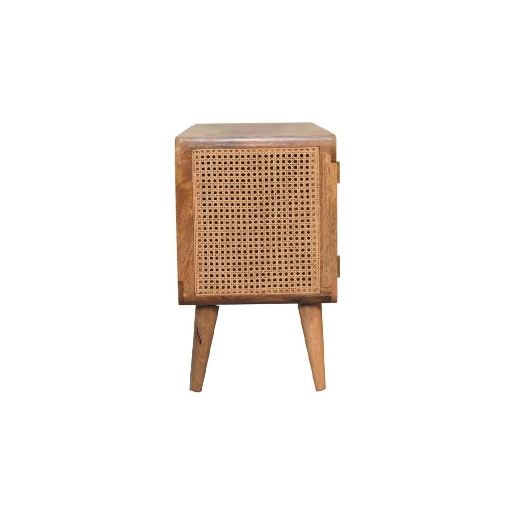 Larissa Woven Media Unit | Solid Mango Wood & Woven Detail | Natural Wood Finish | Hand-Woven Detail