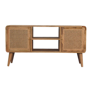 Larissa Woven Media Unit | Solid Mango Wood & Woven Detail | Natural Wood Finish | Hand-Woven Detail