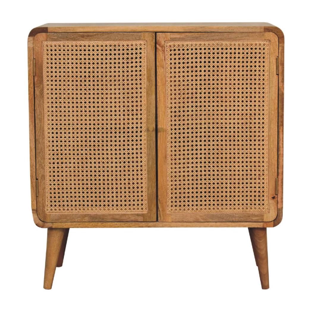 Larissa Woven Storage Cabinet | Solid Mango Wood & Woven Detail | Natural Wood Finish | Hand-Woven Detail