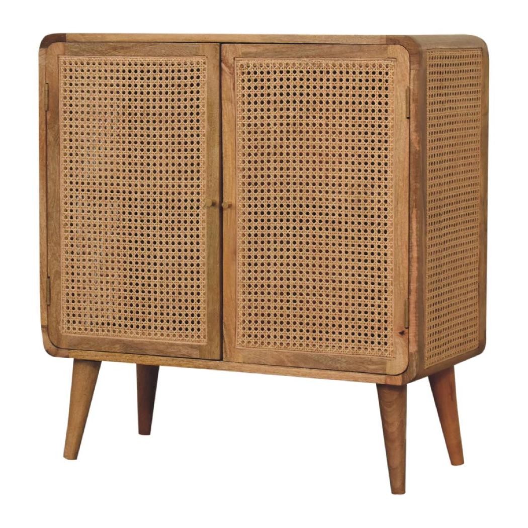 Larissa Woven Storage Cabinet | Solid Mango Wood & Woven Detail | Natural Wood Finish | Hand-Woven Detail