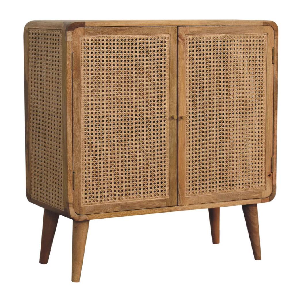 Larissa Woven Storage Cabinet | Solid Mango Wood & Woven Detail | Natural Wood Finish | Hand-Woven Detail