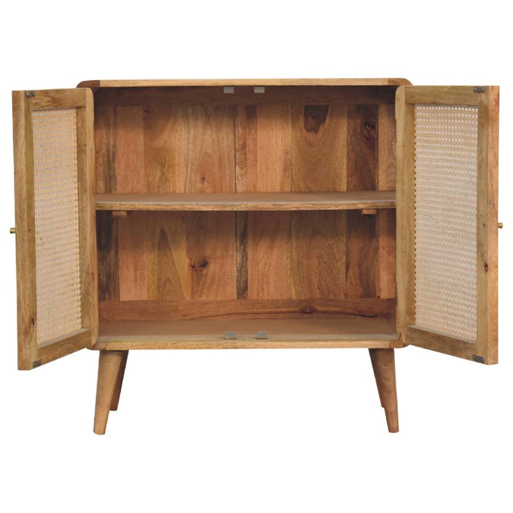 Larissa Woven Storage Cabinet | Solid Mango Wood & Woven Detail | Natural Wood Finish | Hand-Woven Detail