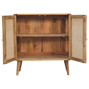Larissa Woven Storage Cabinet | Solid Mango Wood & Woven Detail | Natural Wood Finish | Hand-Woven Detail