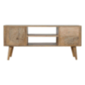 Leaf Resin Entertainment Unit | Solid Mango Wood | Botanical Resin Detail | TV Storage
