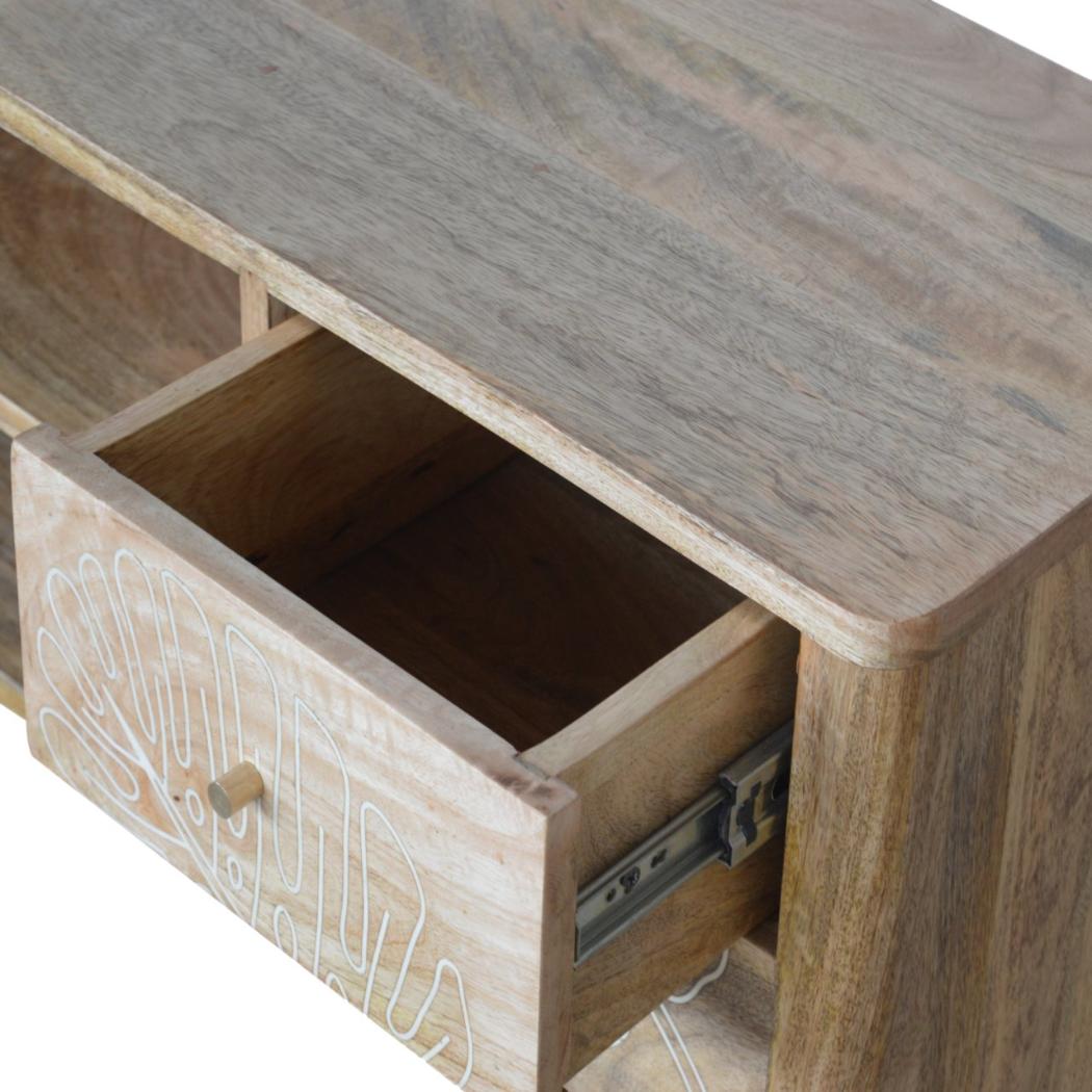 Leaf Resin Entertainment Unit | Solid Mango Wood | Botanical Resin Detail | TV Storage
