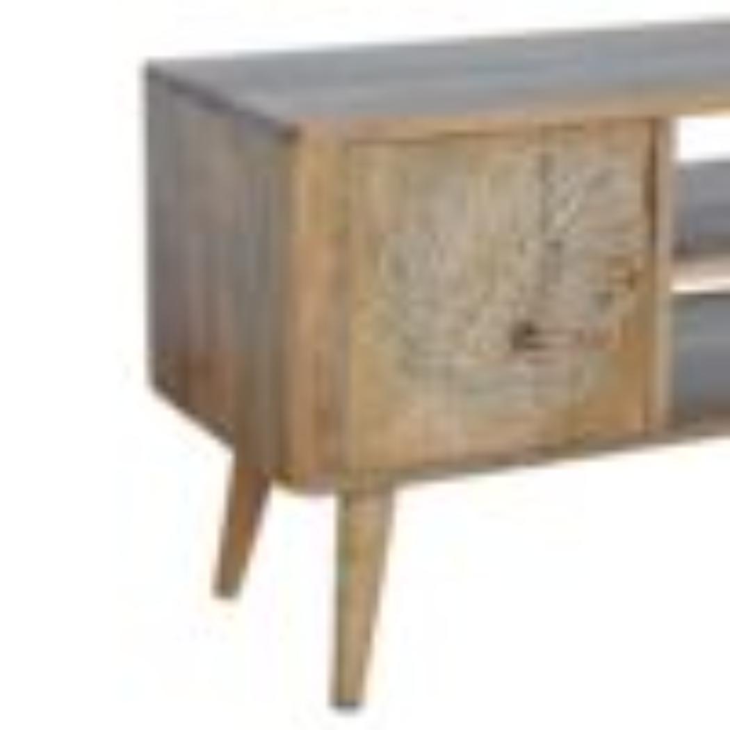Leaf Resin Entertainment Unit | Solid Mango Wood | Botanical Resin Detail | TV Storage