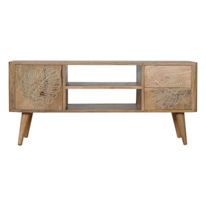 Leaf Resin Entertainment Unit | Solid Mango Wood | Botanical Resin Detail | TV Storage