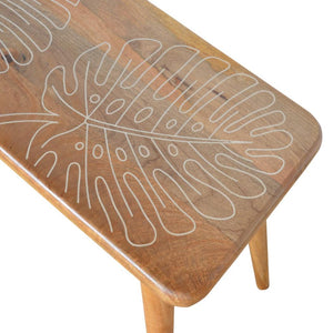 Leaf Resin Print Bench | Botanical Detail | Decorative Accent Seating