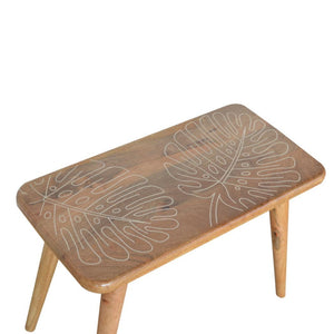 Leaf Resin Print Bench | Botanical Detail | Decorative Accent Seating