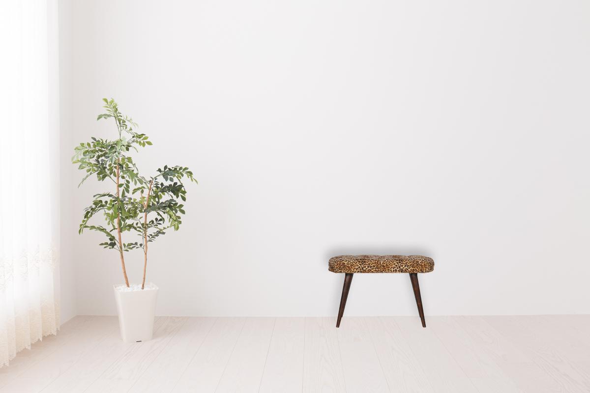 Leopard Print Deep Button Bench | Upholstered Seat | Solid Mango Wood Frame | Statement Seating