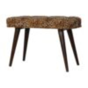 Leopard Print Deep Button Bench | Upholstered Seat | Solid Mango Wood Frame | Statement Seating