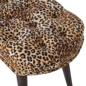 Leopard Print Deep Button Bench | Upholstered Seat | Solid Mango Wood Frame | Statement Seating